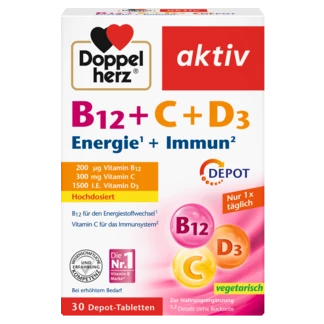Abbildung der Produktverpackung Doppelherz aktiv B12 + C + D3 DEPOT Frontansicht
